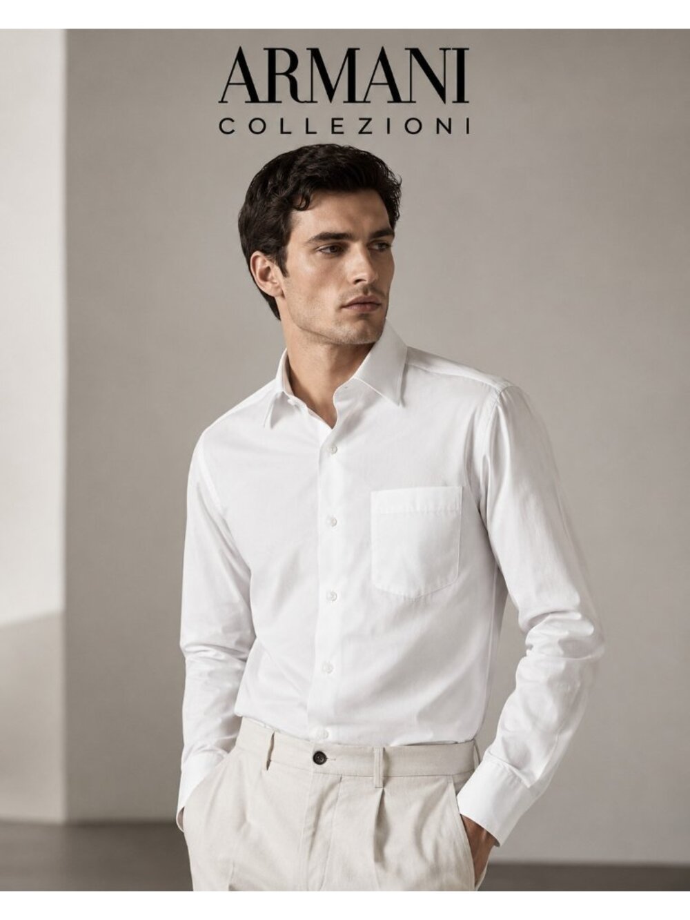 Armani Collezioni Men’s White 100% Cotton Dress Shirt 15 38 R Made in Italy